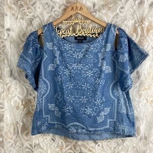 Buffalo David Bitton Blue Bandana Cold Shoulder Crop Top Cut Out Western Wear M